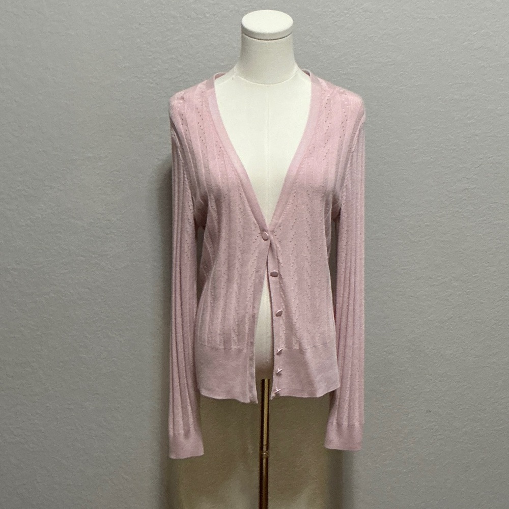 White House Black Market Pale Pink V-Neck Button Cardigan